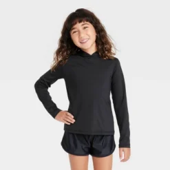 Girls' Hooded Long Sleeve Rash Guard Swim Top - Cat & Jack™ Black -CAT and JACK Store GUEST c98e162d c5c5 498c 841b f84798fb687b