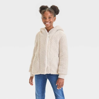 Girls' Cozy Faux Shearling Jacket - Cat & Jack™ 5 Girls' Cozy Faux Shearling Jacket - Cat & Jack™ - Image 3