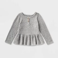 Toddler Girls' Adaptive Long Sleeve Henley Peplum Shirt - Cat & Jack™ Heather Gray -CAT and JACK Store GUEST cacdff74 e42b 4967 8965 f7e3cf752573