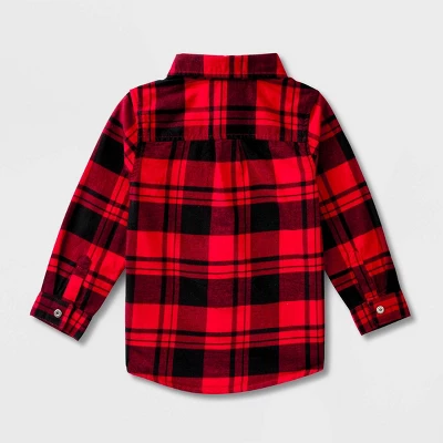 Toddler Boys' Adaptive Long Sleeve Button-Down Flannel Shirt - Cat & Jack™ Red 3 Toddler Boys' Adaptive Long Sleeve Button-Down Flannel Shirt - Cat & Jack™ Red