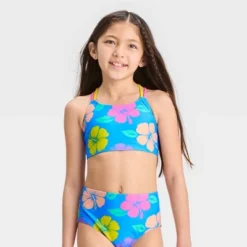 Girls' 3pc 'Happy Hibiscus' Cropped Rash Guard Swimwear Set - Cat & Jack™