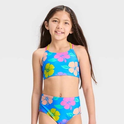Girls' 3pc 'Happy Hibiscus' Cropped Rash Guard Swimwear Set - Cat & Jack™ 3 Girls' 3pc 'Happy Hibiscus' Cropped Rash Guard Swimwear Set - Cat & Jack™