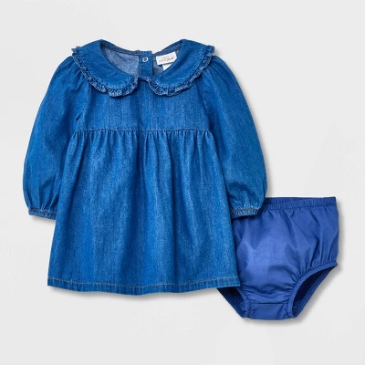 Baby Girls' Denim Prairie Dress - Cat & Jack™ Medium Wash 6 Baby Girls' Denim Prairie Dress - Cat & Jack™ Medium Wash - Image 4