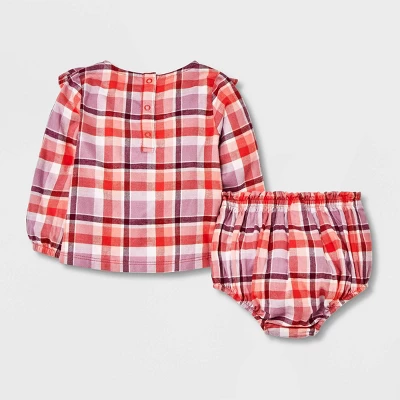 Baby Girls' Ruffle Plaid Top & Bottom Set - Cat & Jack™ Orange 3 Baby Girls' Ruffle Plaid Top & Bottom Set - Cat & Jack™ Orange