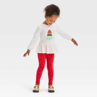 Toddler Girls' Christmas Tree Long Sleeve Top & Leggings Set - Cat & Jack™ Off-White 4 Toddler Girls' Christmas Tree Long Sleeve Top & Leggings Set - Cat & Jack™ Off-White - Image 2