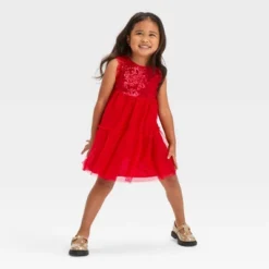 Toddler Girls' Sequin Dress - Cat & Jack™ Red -CAT and JACK Store GUEST d03ad7c1 425d 4d0f 914f a54ff91750b0