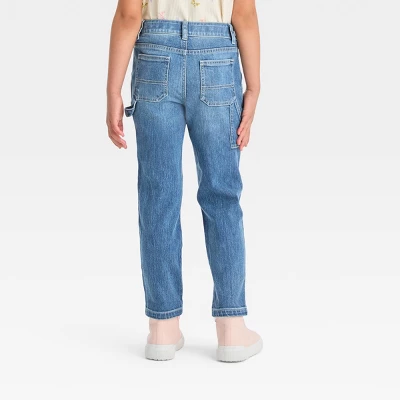 Girls' High-Rise Carpenter Ankle Straight Jeans - Cat & Jack™ Medium Wash 3 Girls' High-Rise Carpenter Ankle Straight Jeans - Cat & Jack™ Medium Wash