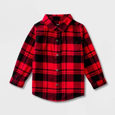 Toddler Boys' Adaptive Long Sleeve Button-Down Flannel Shirt - Cat & Jack™ Red 6 Toddler Boys' Adaptive Long Sleeve Button-Down Flannel Shirt - Cat & Jack™ Red - Image 4