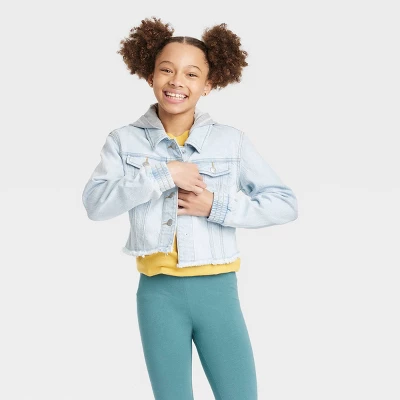Girls' Hooded Jean Jacket - Cat & Jack™ Light Wash 5 Girls' Hooded Jean Jacket - Cat & Jack™ Light Wash - Image 3