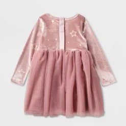 Toddler Girls' Adaptive Long Sleeve Star Velour To Tulle Dress - Cat & Jack⢠Dusty Pink