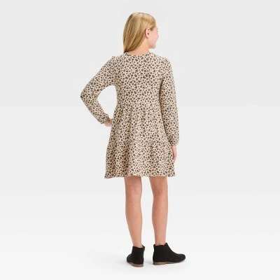 Girls' Long Sleeve Cozy Tiered Dress - Cat & Jack™ 3 Girls' Long Sleeve Cozy Tiered Dress - Cat & Jack™