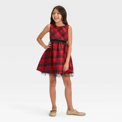 Girls' Sleeveless Plaid Dress - Cat & Jack™ Red 5 Girls' Sleeveless Plaid Dress - Cat & Jack™ Red - Image 3