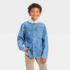 Boys' Long Sleeve Hooded Shacket - Cat & Jack™ Medium Wash -CAT and JACK Store GUEST d7acd545 430d 45ec a60d 993d09a2b2e6
