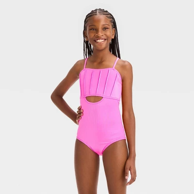 Girls' 'Mermaid Dazzle' Solid One Piece Swimsuit - Cat & Jack™ Pink 5 Girls' 'Mermaid Dazzle' Solid One Piece Swimsuit - Cat & Jack™ Pink - Image 3