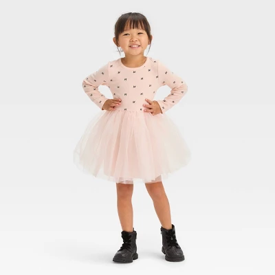 Toddler Girls' Bow-Tie Long Sleeve Knit Tulle Dress - Cat & Jack™ Pink 4 Toddler Girls' Bow-Tie Long Sleeve Knit Tulle Dress - Cat & Jack™ Pink - Image 2