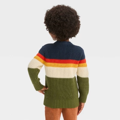 Toddler Boys' Colorblock Sweater - Cat & Jack™ Olive Green/Navy Blue/Orange 3 Toddler Boys' Colorblock Sweater - Cat & Jack™ Olive Green/Navy Blue/Orange