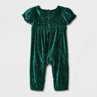 Baby Girls' Crinkle Crushed Velour Romper With Headband - Cat & Jack™ Green 3 Baby Girls' Crinkle Crushed Velour Romper With Headband - Cat & Jack™ Green