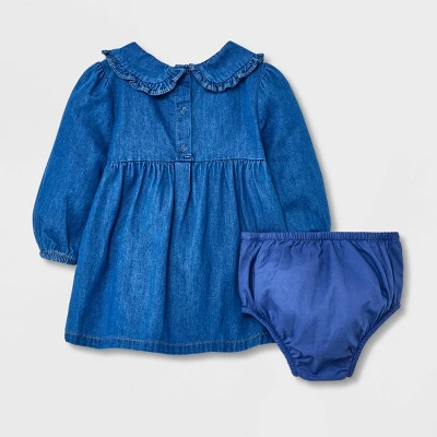 Baby Girls' Denim Prairie Dress - Cat & Jack™ Medium Wash 3 Baby Girls' Denim Prairie Dress - Cat & Jack™ Medium Wash