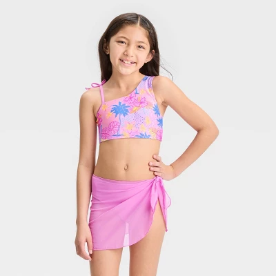 Girls' 'Sketchy Tropical Scenic With Sarong' Bikini Set - Cat & Jack™ Light Pink 6 Girls' 'Sketchy Tropical Scenic With Sarong' Bikini Set - Cat & Jack™ Light Pink - Image 4