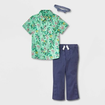 Toddler Boys' Adaptive 2pc Floral Printed Woven Short Sleeve Shirt And Pants Set With Bowtie - Cat & Jack™ Green 8 Toddler Boys' Adaptive 2pc Floral Printed Woven Short Sleeve Shirt And Pants Set With Bowtie - Cat & Jack™ Green - Image 6