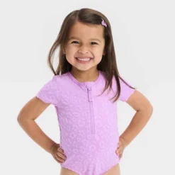 Toddler Girls' Solid Textured One Piece Swimsuit - Cat & Jack™ Purple -CAT and JACK Store GUEST ec5c6102 7465 4a10 8899 94e69189b400