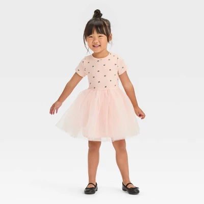 Toddler Girls' Bow-Tie Short Sleeve Knit Tulle Dress - Cat & Jack™ Pink 4 Toddler Girls' Bow-Tie Short Sleeve Knit Tulle Dress - Cat & Jack™ Pink - Image 2
