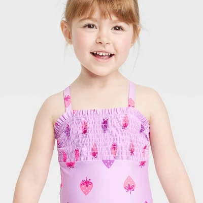 Toddler Girls' Strawberry One Piece Swimsuit - Cat & Jack™ Purple 3 Toddler Girls' Strawberry One Piece Swimsuit - Cat & Jack™ Purple
