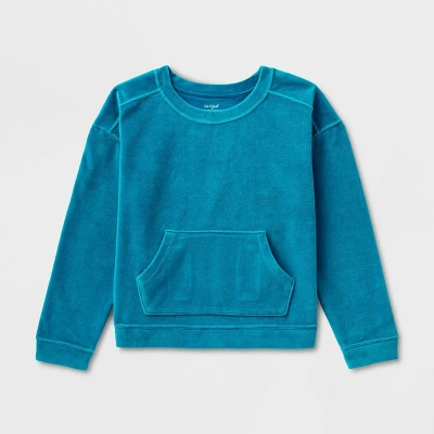 Girls' Adaptive Velour Sweatshirt - Cat & Jack™ Teal Blue 6 Girls' Adaptive Velour Sweatshirt - Cat & Jack™ Teal Blue - Image 4