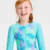 Girls' 'Beachy Palms' Leaf Printed One Piece Rash Guard Swimsuit - Cat & Jack™ Light Blue -CAT and JACK Store GUEST f71a14e4 1c74 40ee 842a 6ef7387c2c01