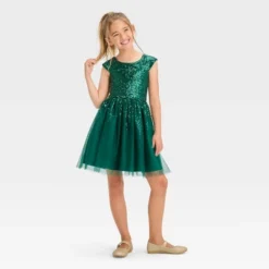 Girls' Cap Sleeve Sequin Dress - Cat & Jack™ Green -CAT and JACK Store GUEST fbd1d7a1 2805 4350 9295 953ddb26a01d