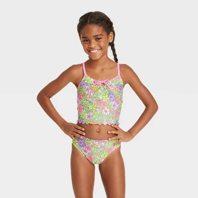 Girls' Flower Love Tankini Set - Cat & Jack™ Light Green/Light Pink 5 Girls' Flower Love Tankini Set - Cat & Jack™ Light Green/Light Pink - Image 3
