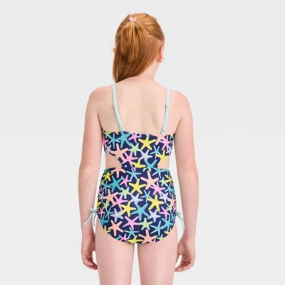 Girls' Starfish Party Printed One Piece Swimsuit - Cat & Jack™ Navy Blue 4 Girls' Starfish Party Printed One Piece Swimsuit - Cat & Jack™ Navy Blue - Image 2