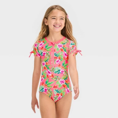 Girls' Tropical Charm Leaf Printed One Piece Rash Guard Swimsuit - Cat & Jack™ 5 Girls' Tropical Charm Leaf Printed One Piece Rash Guard Swimsuit - Cat & Jack™ - Image 3